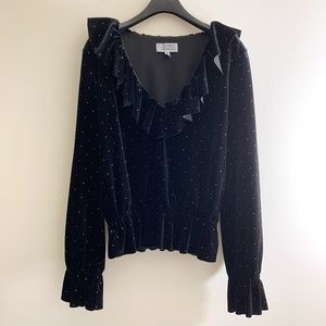 &otherstories Velvet Ruffle Top w/ Gold Polka Dots